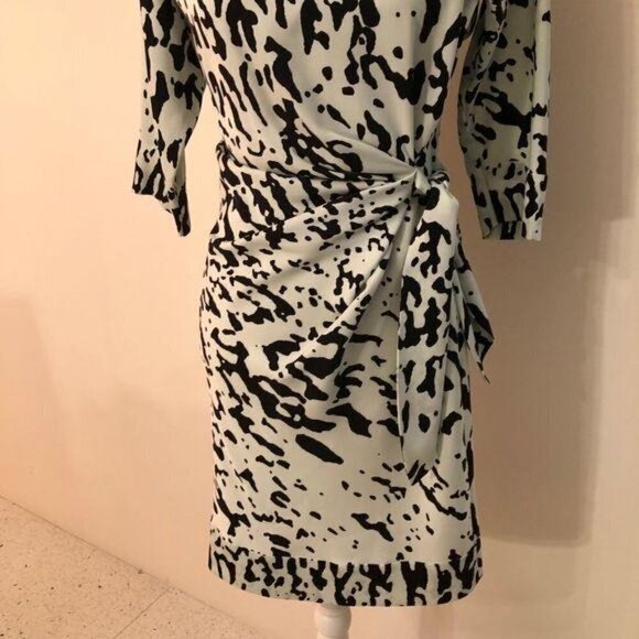 Diane Von Furstenberg DVF New Della Dress Paint Splatter Print Mint Green Black - Picture 13 of 13